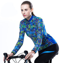 Blue Fishes Print Women Long Sleeve Cycling Jersey