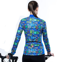 Blue Fishes Print Women Long Sleeve Cycling Jersey