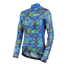 Blue Fishes Print Women Long Sleeve Cycling Jersey