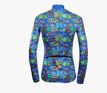 Blue Fishes Print Women Long Sleeve Cycling Jersey