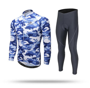 Blue Camouflage Long Sleeve Cycling Jersey Set