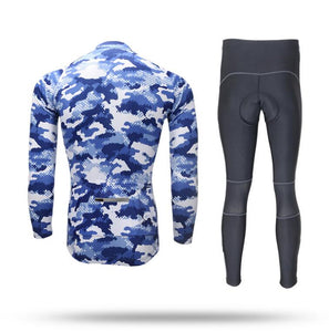 Blue Camouflage Long Sleeve Cycling Jersey Set