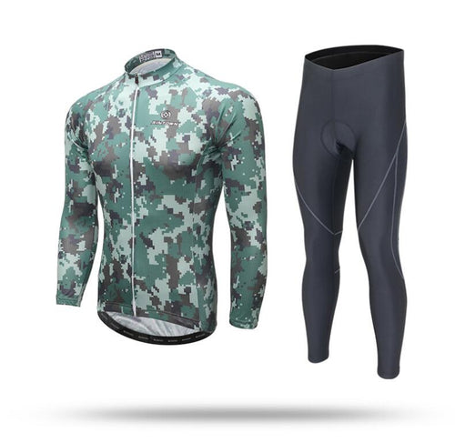 Green Camouflage Long Sleeve Cycling Jersey Set