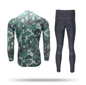 Green Camouflage Long Sleeve Cycling Jersey Set