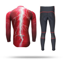 Red Lightning Print Long Sleeve Cycling Jersey Set