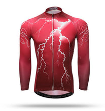 Red Lightning Print Long Sleeve Cycling Jersey Set