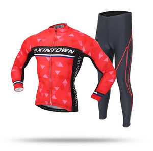 Red Diamond Long Sleeve Cycling Jersey Set