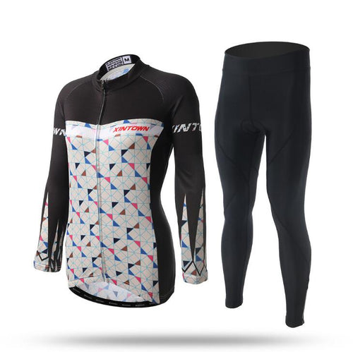 Black Beige Long Sleeve Cycling Jersey Set