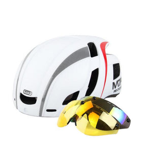 Road Bike White Helmet with Detachable Magnetic Visor
