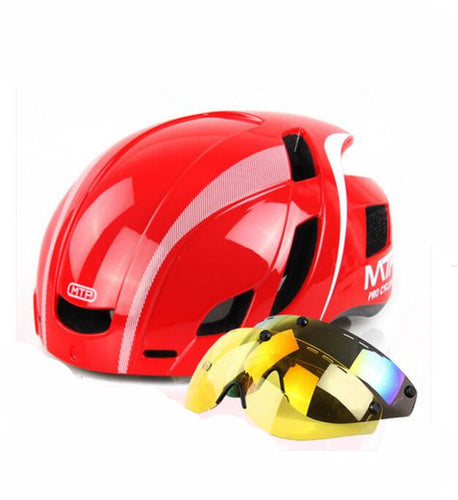 Road Bike Red Helmet with Detachable Magnetic Visor