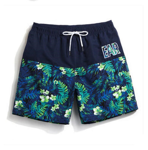 Men's Green Navy Print EAR Beach Board Shorts
