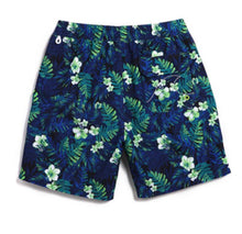 Men's Dark Green Leaves Print Beach Board Shorts