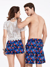 Men's Blue Red Birds Print Beach Board Shorts