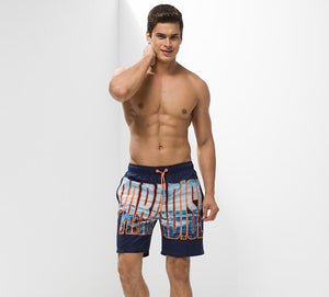 Men's Navy PARADISE Print Beach Board Shorts