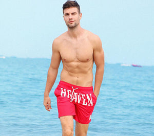 Men's Red HEAVEN Print Beach Board Shorts