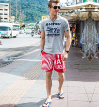 Men's Red TRAV Print Beach Board Shorts