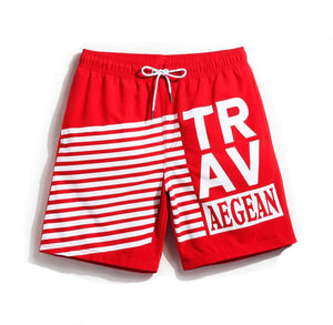 Men's Red TRAV Print Beach Board Shorts