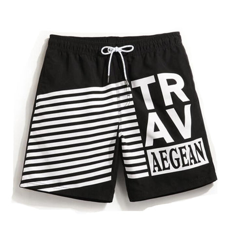 Men's Black TRAV Print Beach Board Shorts