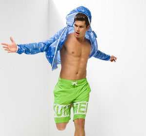 Men's Green Summer Print Beach Board Shorts