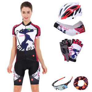 White Cute Cat Short Sleeve Cycling Full Set