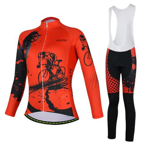 Red Cyclist Long Sleeve Cycling Jersey Set