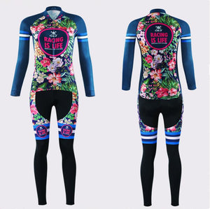 Tropical Flowers Long Sleeve Cycling Jersey Set + Gloves - enjoy-outdoor-sport